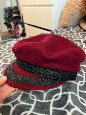 Y2K Burgundy Wool-Blend Baker Cap with Black Trim